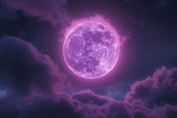 Aufkleber - A beautiful purple full moon shining through the clouds