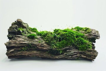 Sticker - A piece of weathered wood covered in moss and greenery, suitable for nature or outdoor-themed designs