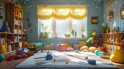 Wall Mural - A playroom filled with baby-friendly imagination toys.
