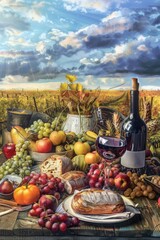 Poster - A table filled with various dishes and wine bottles, perfect for a dinner party or special occasion