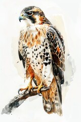 Canvas Print - A hawk perches on a branch in a watercolor painting