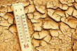 © vetre - Climate change concept. Thermometer on arid, cracked soil representing extreme heat and drought conditions.