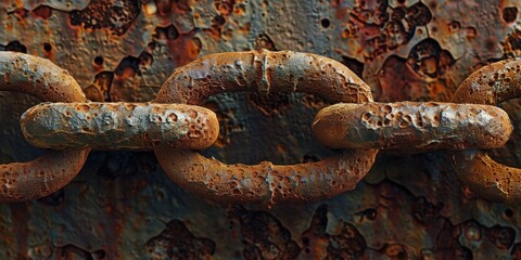 Canvas Print - A detailed view of a rusty metal chain with intricate links and corrosion