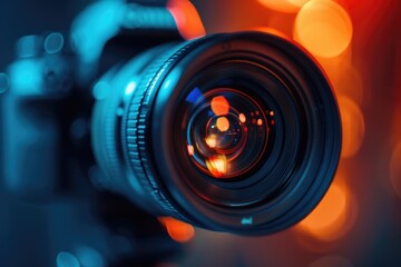 Poster - A close-up shot of a camera with a blurred background, perfect for illustrating photography or technology concepts