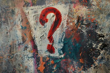 Aufkleber - A close-up of a painting featuring a bright red question mark