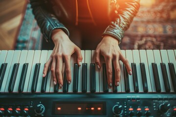 Poster - A close-up view of hands typing on a computer keyboard