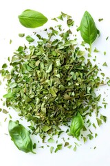 Poster - A stack of fresh green leaves on a white surface