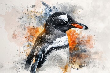 Poster - A single penguin sitting on a white background