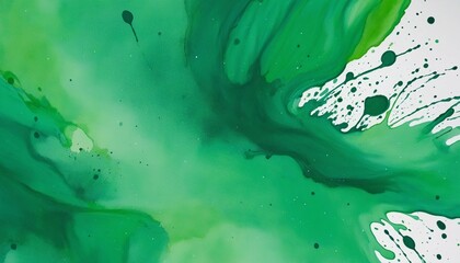 Wall Mural - vibrant abstract watercolor painting with green splashes on white paper, isolated