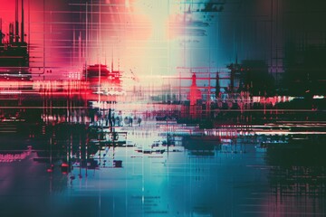 Aufkleber - A blurry image of a city at night with bright lights and bustling streets