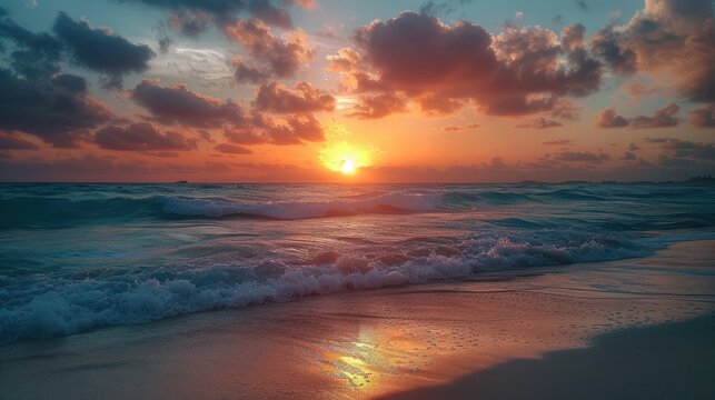 Sunset Over the Turquoise Ocean