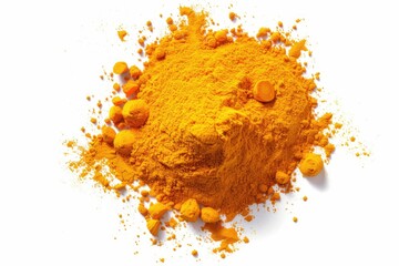 Poster - A heap of vibrant yellow tumeric powder on a clean white surface