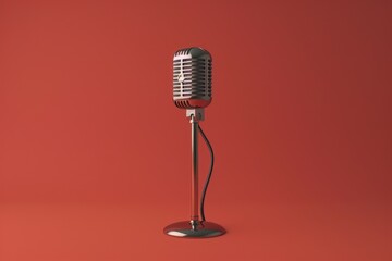 Poster - A vintage-style microphone sitting on a bright red surface