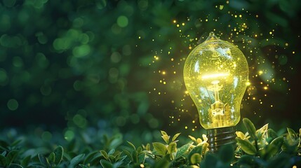 Poster - A single light bulb sits on a lush green field, perfect for outdoor or nature-inspired compositions