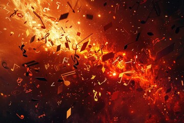 Poster - A bunch of musical notes in mid-air, suitable for use as a decorative element or symbolizing creativity and music