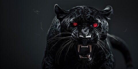 Poster - Close-up view of a black leopard's face, featuring striking red eyes