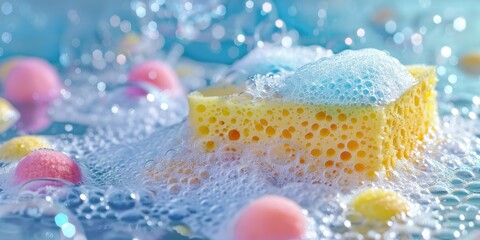 Poster - A pile of sponges sitting on a blue surface