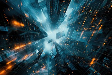 Poster - Urban landscape at nighttime with buildings and streetlights