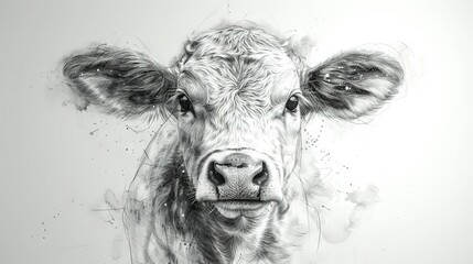 Wall Mural -  Monochromatic image of a cow's face with some splattered paint