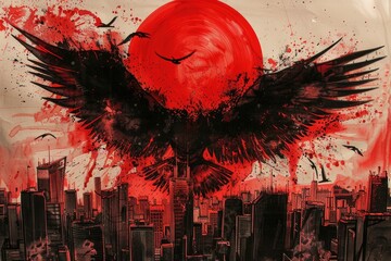 Poster - Urban landscape with a bird in flight, great for travel or architecture projects