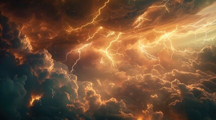 Poster - A cloudy sky with lightning, suitable for use in weather or storm-related contexts