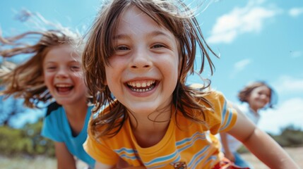 Poster - Two young girls having fun and playing together in an outdoor setting, throwing and catching a frisbee