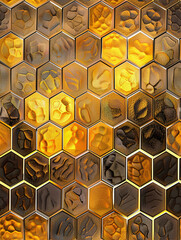 Aufkleber - Golden hexagon pattern creating a textured background, with each hexagon featuring a unique design
