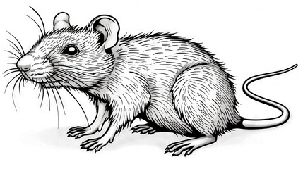 Wall Mural -  A monochrome illustration depicts a rodent perched on its back legs, with its front limbs raised high