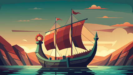 Wall Mural - ship in the sunset