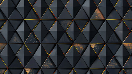 Poster - Elegant and modern seamless pattern with black and golden triangles