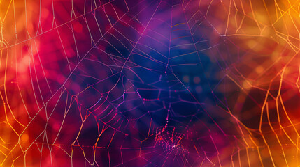 Poster - Delicate spiderweb design over colorful abstract backdrop, highlighting intricate threads and captivating visual