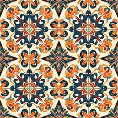 Poster - Colorful ornamental tile pattern with floral motifs, ideal for bringing elegance to any design project
