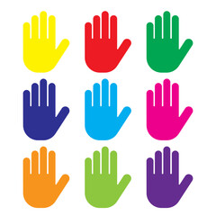 Poster - colorful hand icons. nine different colors. isolated vector illustration. simple flat design.