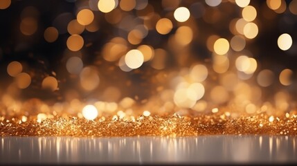 Gleaming gold bokeh backdrop with festive glittering sparkles for a dazzling effect