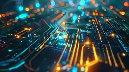 Poster - A mesmerizing close-up video of glowing circuit boards, showcasing the intricate beauty of modern technology