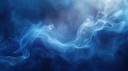 Poster -   A blue and white background with a lot of smoke rising from the image's bottom is the optimal description for your prompt