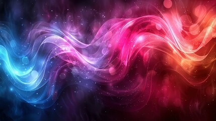 Poster -   A vibrant background with swirling colors and celestial elements on a dark canvas, featuring a captivating red and blue swirl on the left side