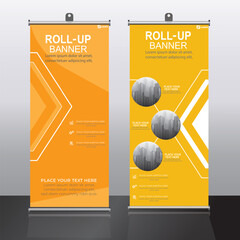 Modern roll-up banners with sleek and professional designs, ideal for showcasing products, services, or brand information at events.