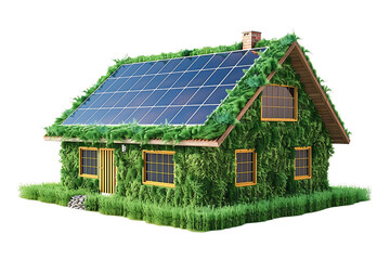 eco house with solar panels isolated on transparent background, 3D