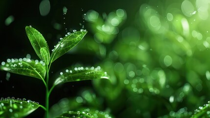 Leinwandbilder - A leafy green plant with droplets of water on it. The droplets are scattered all over the leaf, giving it a fresh and vibrant appearance
