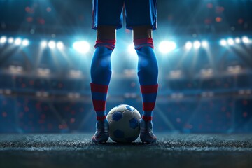 Professional soccer player runs to kick the ball. Football player in stadium. World championship cup, Euro 2024. Sport bet, football match betting. 