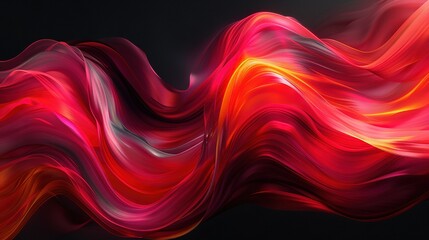 Wall Mural -   An abstract red-orange wave on black background, reflecting light on its side Black background reflecting light on the side of the wave
