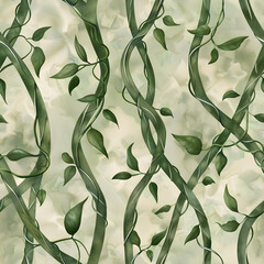 Poster - Green vines intertwine seamlessly on a light background, creating a perfect pattern for wallpaper, fabric, or wrapping paper