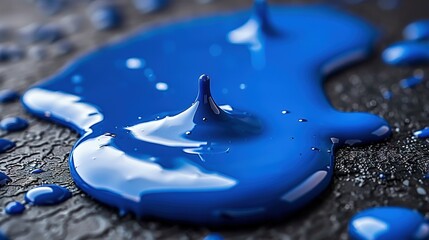 Wall Mural -   A blue paint drop sits atop a monochromatic tablecloth with droplets of water splashed around it