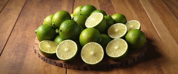 Wall Mural - Lime fruits on dark wooden table