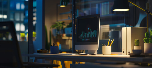 Workspace in a room with a laptop. laptop on a desk in a home office