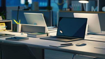Workspace in a room with a laptop. laptop on a desk in a home office