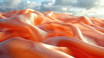 Wall Mural -  A wavy orange fabric billows in the wind against a cloudy background