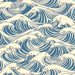 Aufkleber - Dynamic and decorative background created by a seamless pattern of stylized ocean waves repeating