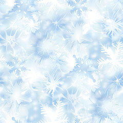 Poster - Seamless pattern with abstract snowflakes falling on light blue background, winter holidays pattern